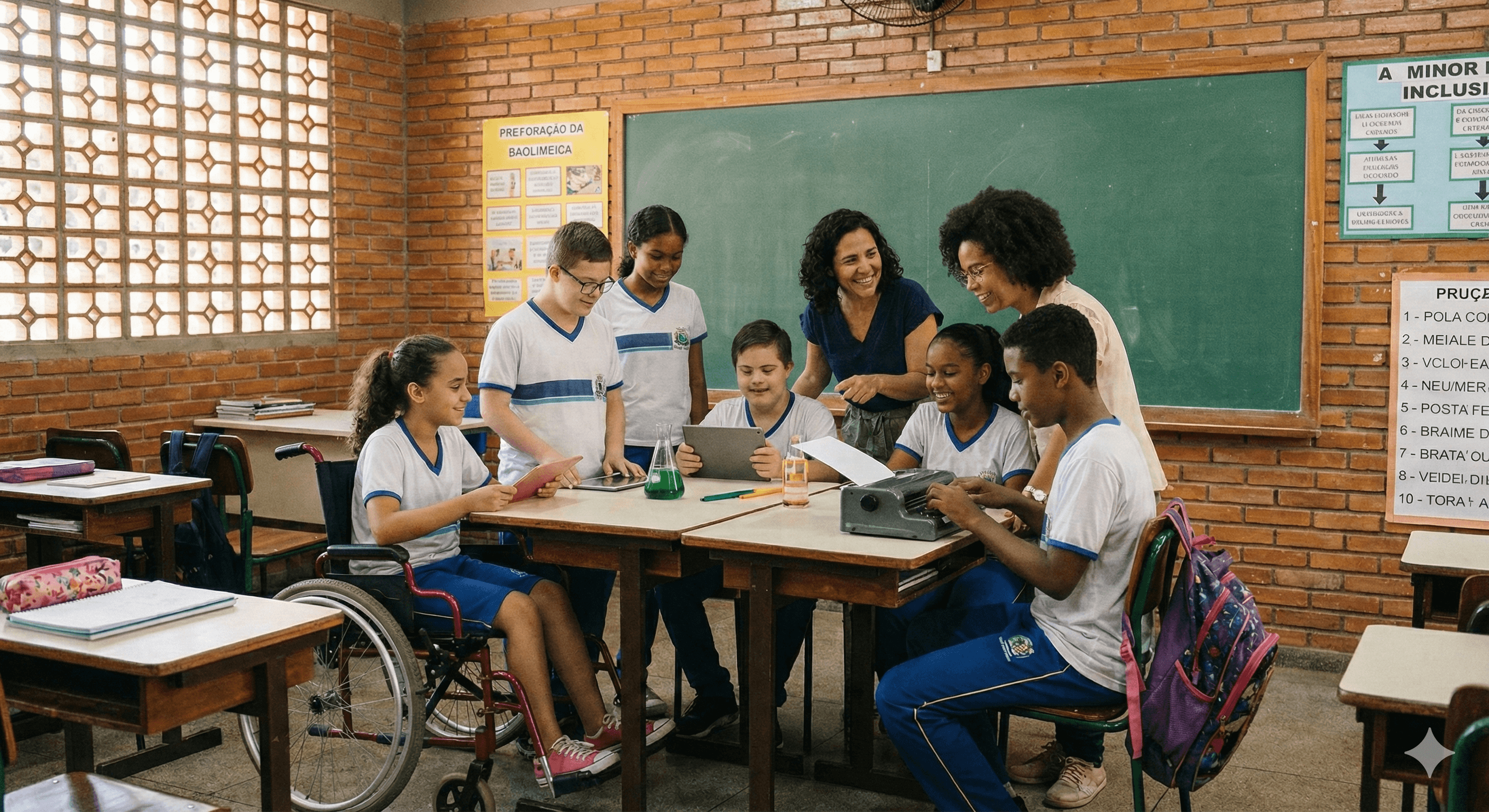 Alunos em sala de aula inclusiva